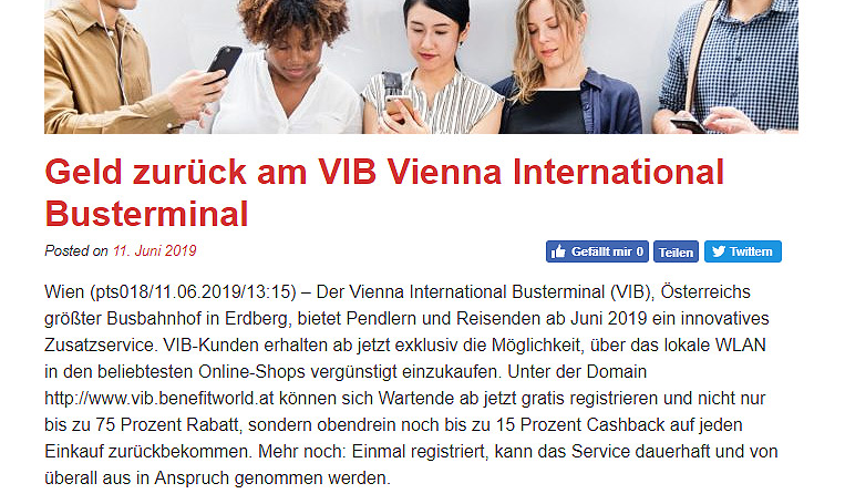 Geld Zurück am VIB Vienna International Busterminal